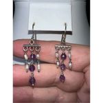 Boho Silver Tone Freshwater Pearl and Amethyst Bead Earrings Photo 5