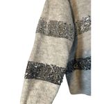 Nine West  Gray Rose Gold Sequin Striped Hooded Long Sleeve Sweater Women Med Photo 2