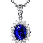 18K White Gold Plated Diamond Blue Gemstone Sapphire Pendant Necklace for Women Photo 3