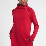 Athleta Cozy Karma Red Asymmetric Zip Mock Neck Sweater Mini Dress Size Medium Photo 0
