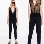 ZARA  Jumpsuit Lace Peplum Combined Sleeveless Black Size‎ Small Photo 1
