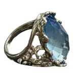 Boutique Aquamarine Costume Jewelry Statement Ring Oval 6 Silver Setting Photo 1