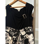 Lilly Lou Black & White Magazine Print Dress | Sleeveless Shift | Women’s XL Photo 3