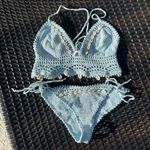 Crochet top and bottom baby blue with seashells bikini swim set Size undefined Photo 2
