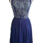 Modcloth Blue Sleeveless Knee Length Retro Sundress Scoop Neck sz XS Graduation Photo 0