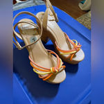 Soda  chunky platforms size 7 tan with pink and‎ orange straps Photo 1