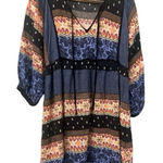 Entro  Womens Tie Up Neck 3/4 Sleeve Mixed Print Casual Boho Tunic‎ Dress M Photo 0