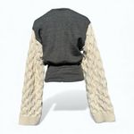 ZARA Basics Cable Knit Balloon Sleeve Sweater Gray & Cream Size M Photo 2