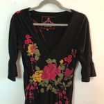 Johnny Was Dress Floral Roses Embroidered on Black Background Dress Sz XS GUC Photo 1