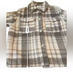 ZARA  Plaid Shirt Jacket Women’s‎ Size Large Cream Tan Gray Long Sleeve Collared Photo 7