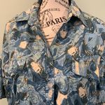 Vintage 80s Stunt Blue Patterned Boxy Silk Button Photo 1