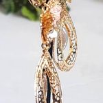 Tricolor Gold Drop Filigree Earrings Butterfly with Virgin Mary Photo 5