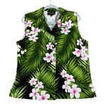 Kahulana Hawaii Women Sleeveless Aloha Shirt Tropical Floral Green Button Top L Size L Photo 0