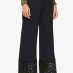 Ann Taylor  | Elastic Waist Ankle Pants Trousers Black Lace Hem | Medium Petite Photo 0