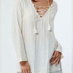 Billabong Blue Skies Beach Cover Up Dress Tunic Top Sz L Creamy White Cotton Photo 0