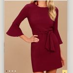 Lulus Last Love Song Burgundy Tie Waist 3/4 Bell Sleeve Dress MEDIUM Photo 1