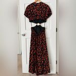 STAUD NEW! Calypso Poppy Cut Out Black Red Midi Floral Print Dress Size L Photo 8