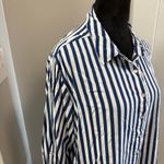 Jane and Delancey Long Sleeve Button Down Blue White Stripe Button Back Detail 2X Photo 4