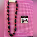 Nine West  Black and Red Beaded Necklace 22” and Earring teardrop Set Photo 2