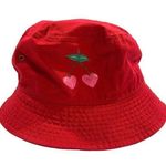 Hand Painted Heart Cherries Red Bucket Hat Photo 0