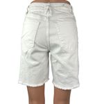 Good American Icon White Denim Mid Rise Crop Raw Hem Bermuda Jeans Shorts Sz 25 Photo 2