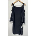 MSK Dress Size 1X Sequined Cold Shoulder Shift Bell Sleeve Knee Length NEW Black Photo 2