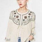 ZARA  embroidered light jacket fringe hem tie front Photo 0