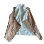 Womens Faux Suede Open Front Vest Size M Brown w/Sherpa Lining Raw Hem W/ Pocket Size M Photo 2