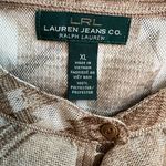 LRL Lauren Jeans Company Neutral Tones Aztec Ruffle Front Semi Sheer Top Size XL Tan Photo 7