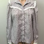 Prairie Cottagecore Dainty Feminine Modest Micro Floral Ruffle 80s Button Shirt Photo 3