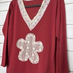 POL  Boho Floral Lace V-Neck Long Sleeve Top Red Patchwork Tee Women’s Size Small Photo 8