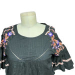 Free People  Pavlo Embroidered Smock Dress Black Purple Floral‎ Size XS Photo 3
