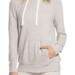 Barefoot Dreams CozyChic Ultra Lite Ribbed Cuff Hoodie Taupe Medium $168 MSRP Photo 0