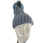 ILLUMA Women’s Blue Cuffed Cable Stitch Faux Fur Pom Pom Beanie Hat NWT Photo 9