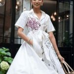 Christian Dior White Mid-Length Shirtdress Cotton Silk Blend with Motif 38 6 Photo 15