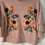 Blu Pepper  Dusty Rose Embroidered Floral Cotton Layered Sleeve‎ Top Size Small Photo 1