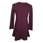 Anthropologie KINLY Directional Stripe Mini Dress M Drop Waist Flounce Hem Long Sleeve Shift Photo 2