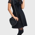 KILLSTAR Ladies UK Size XS Black Lace Trim Gothic Velvet Skater Dress Pre Loved Photo 4