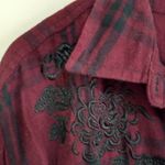 a.n.a . XXL Plaid Flannel Embroidered Shirt Dress in Black Maroon Plus Photo 6