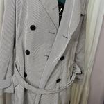 Gap  Women’s Blue Pinstriped Double Breasted Trench Coat Medium Belted Classic Photo 5