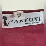 ABYOXI Burgundy Pom‎ Pom Swiss Dot Babydoll Mini Dress Long Sleeve Medium Red Photo 8