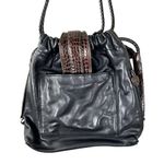Brighton Vintage Black Leather Brown Croc Drawstring Shoulder Bag Handbag Purse Photo 2