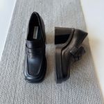 Steve Madden Fulfill Y2K Black Leather Square Toe Chunkly Heel Loafers Size 8.5 Photo 2