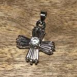Small Light Pink CZ Cross Silver Pendant Photo 0