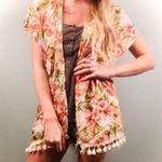 Free People Floral kimono cardigan top with tassels size large Photo 0
