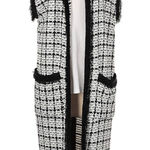 ZARA Color Block Black & White Tweed Sleeveless Cardigan Vest Overcoat - S Photo 0