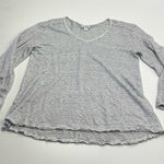 Sundance  Black‎ White Stripe Long Sleeve Linen Top Medium Crochet Neckline *FLAW Photo 0