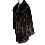 Vintage 70s Double Breasted Faux Fur Coat Large Buttons Pockets Orange Lining Brown Photo 5