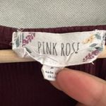 Pink Rose LARGE Burgundy Red Crop Top Shirt Short Sleeve Henley Photo 5