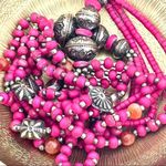 Silver tone pink beaded with carnelian 6 strand statement necklace Silver Photo 2